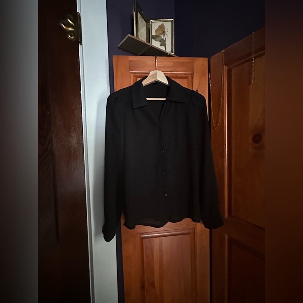 Shein black Button Down Blouse Top